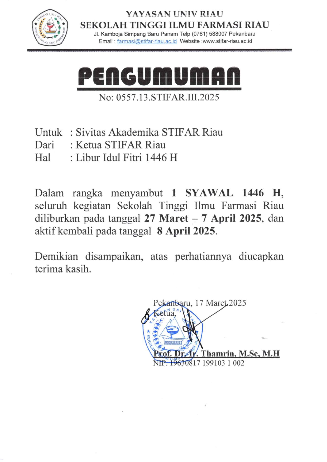 Libur Idul Fitri 1446 H