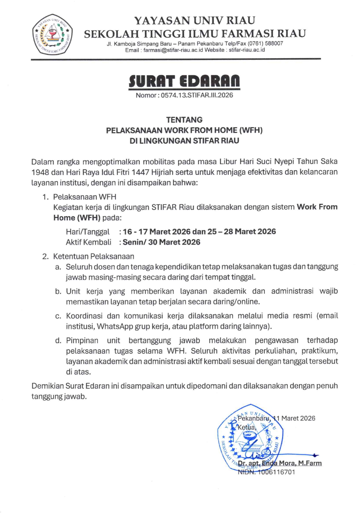Surat Edaran WFH