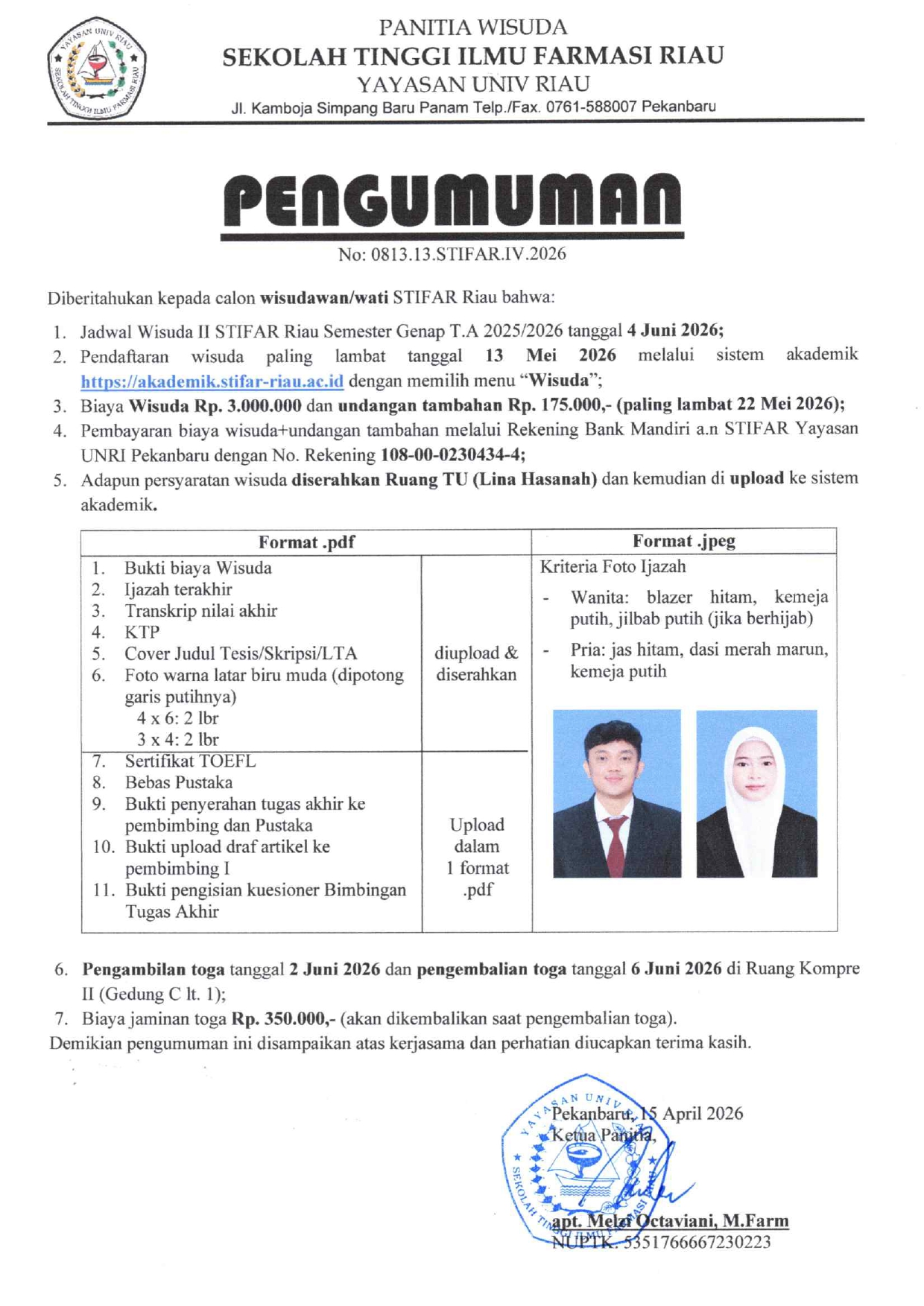 PENGUMUMAN PENDAFTARAN WISUDA II TAHUN 2026