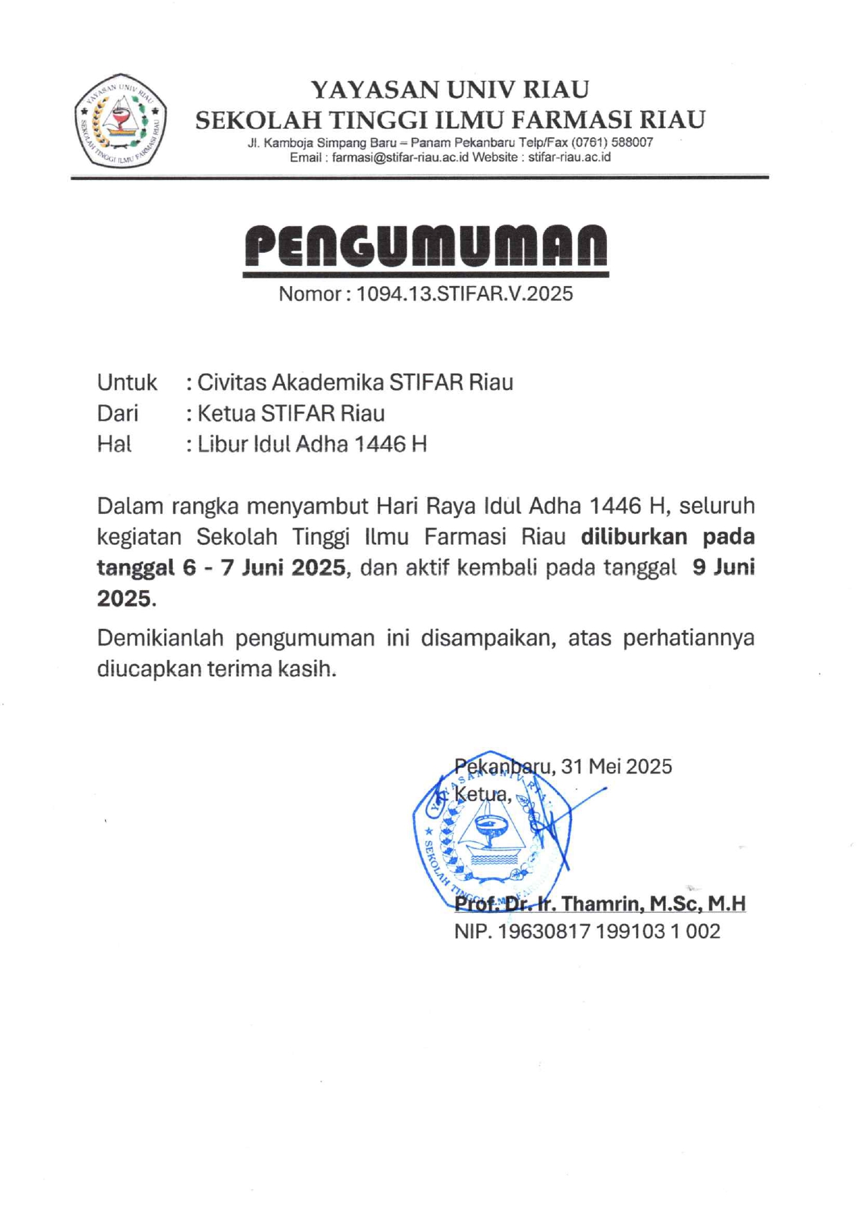 INFORMASI LIBUR IDUL ADHA 1446 H