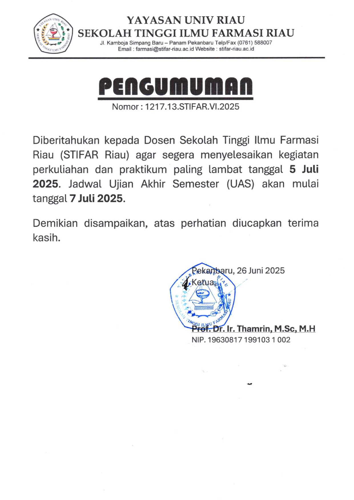 ?Pengumuman Batas Akhir Perkuliahan Semester Genap T.A 2024/2025