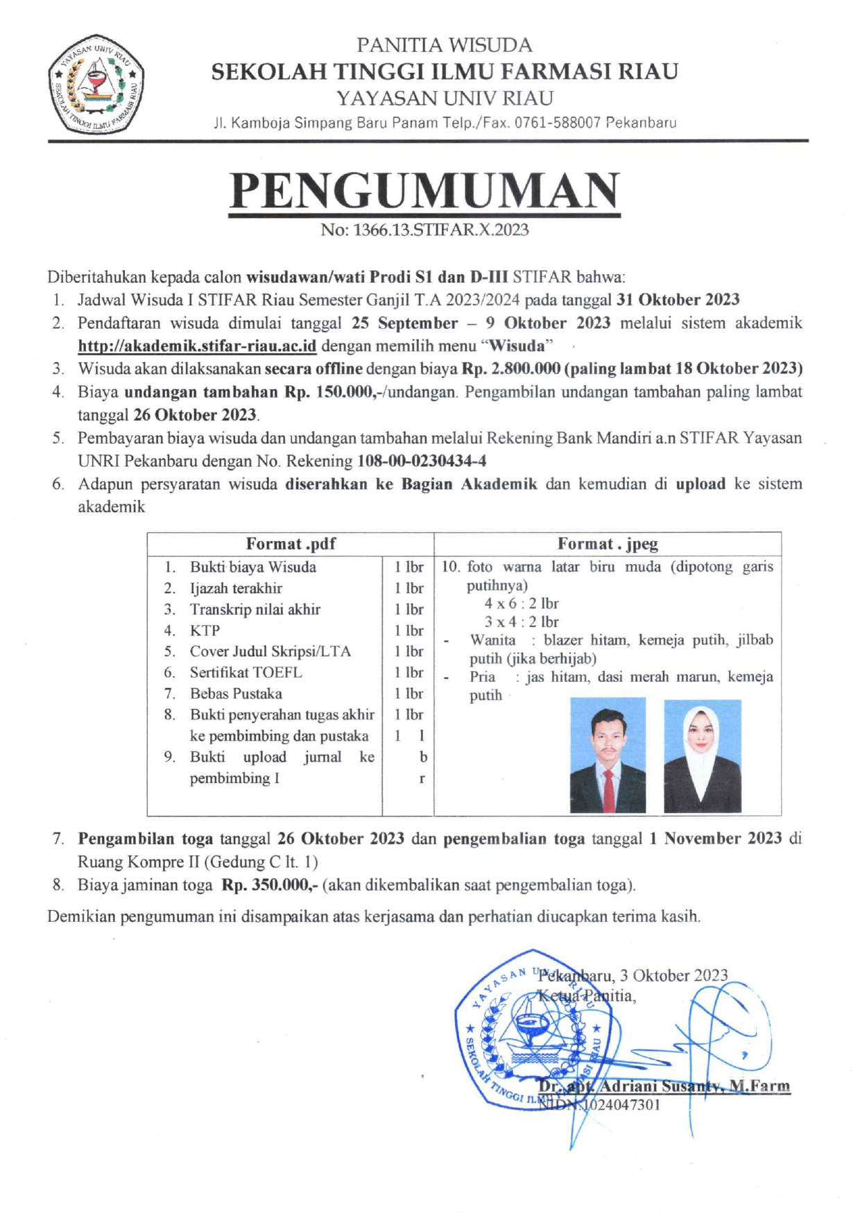 PENDAFTARAN WISUDA OKTOBER 2023
