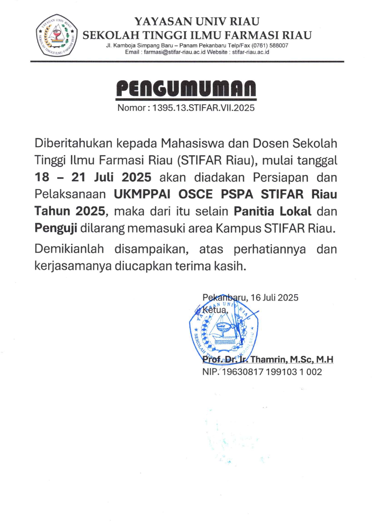 Pengumuman Libur OSCE