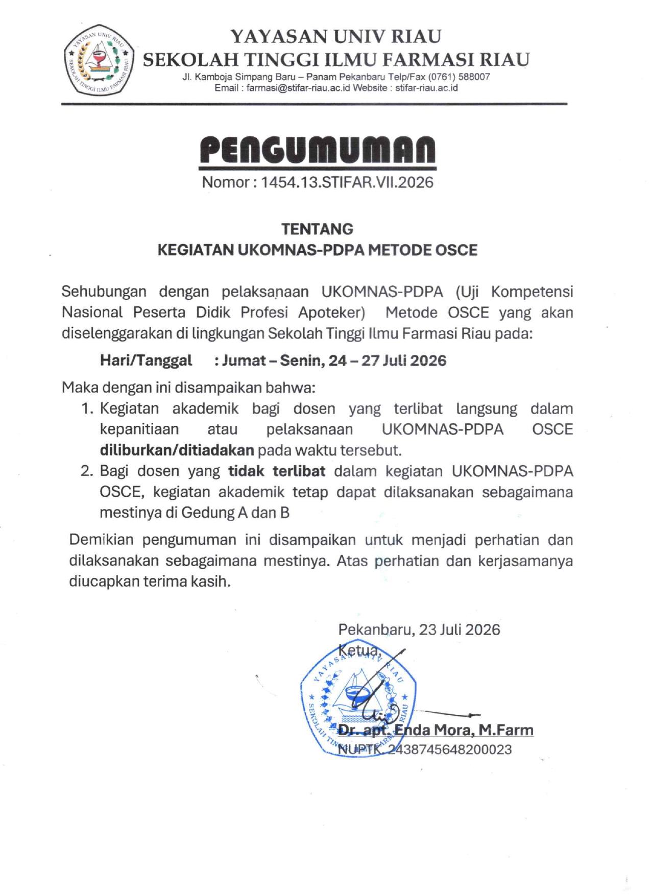 PENGUMUMAN