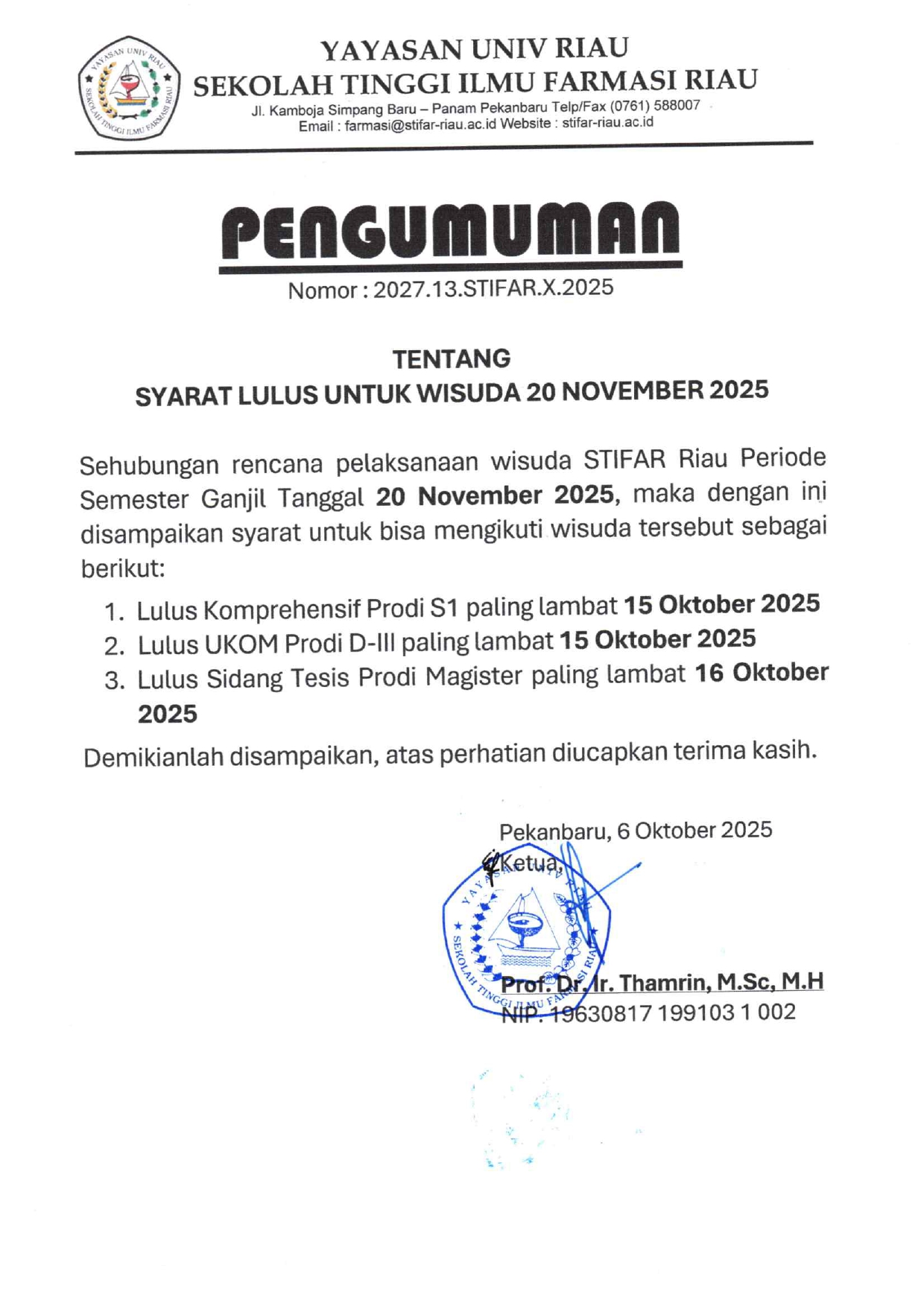 SYARAT LULUS UTNUK WISUDA 20 NOVEMBER 2025