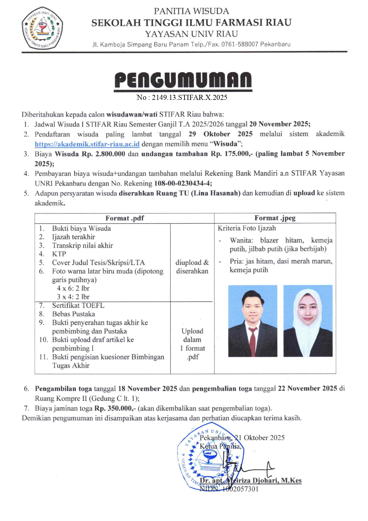 PENGUMUMAN WISUDA NOVEMBER 2025
