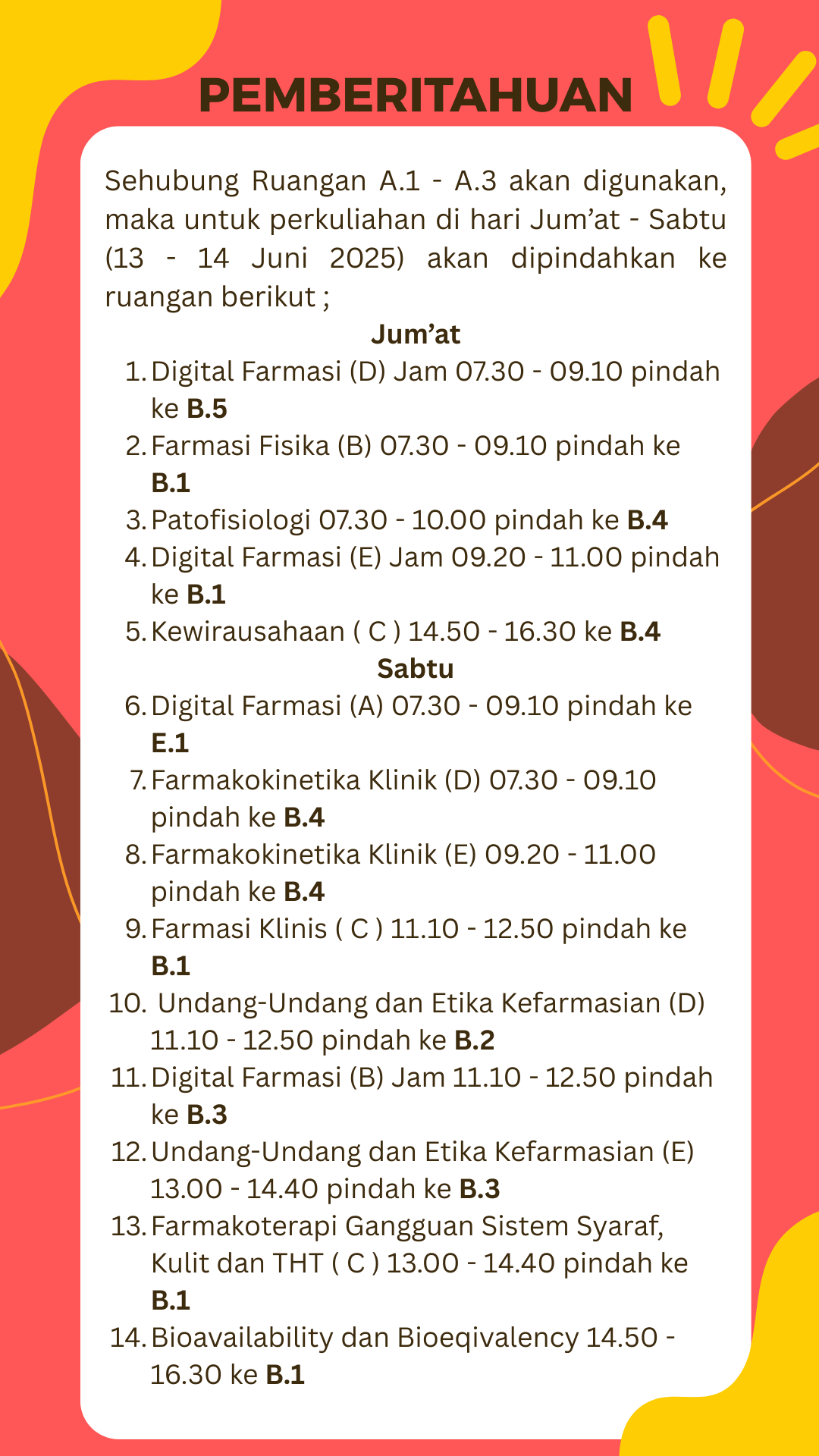 PEMBERITAHUAN PINDAH RUANGAN
