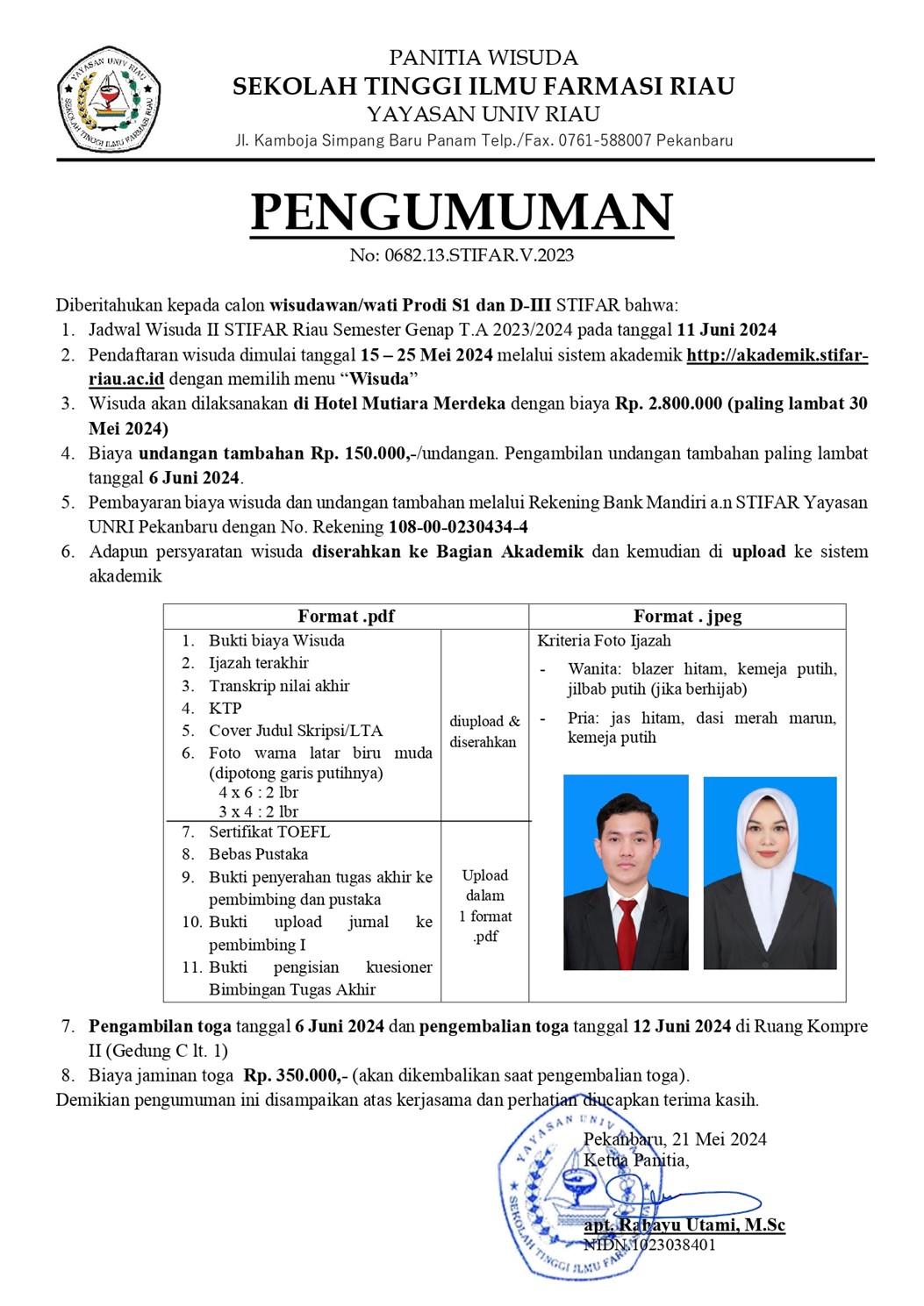 PENGUMUMAN WISUDA 11 JUNI 2024