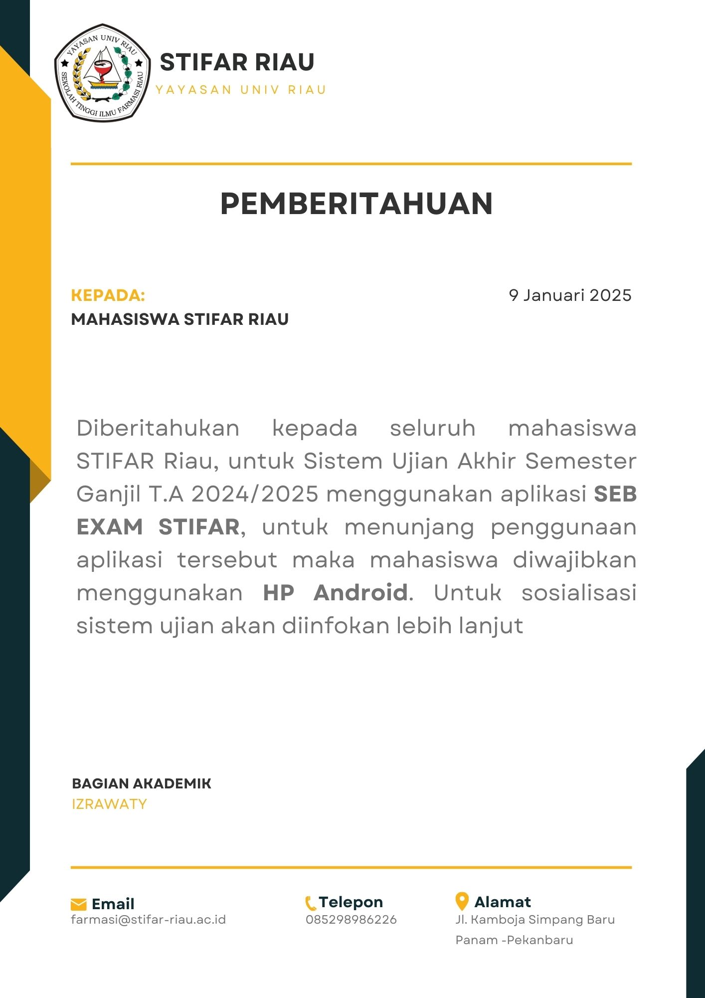 PENGUMUMAN SISTEM UAS GANJIL T.A 2024-2025