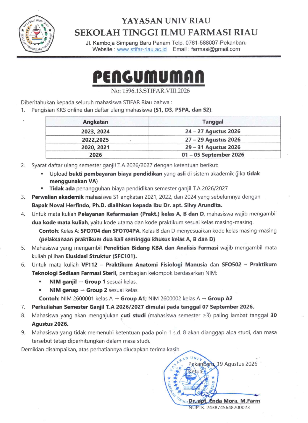 PENGISIAN KRS SEMESTER GANJIL T.A 2026/2027