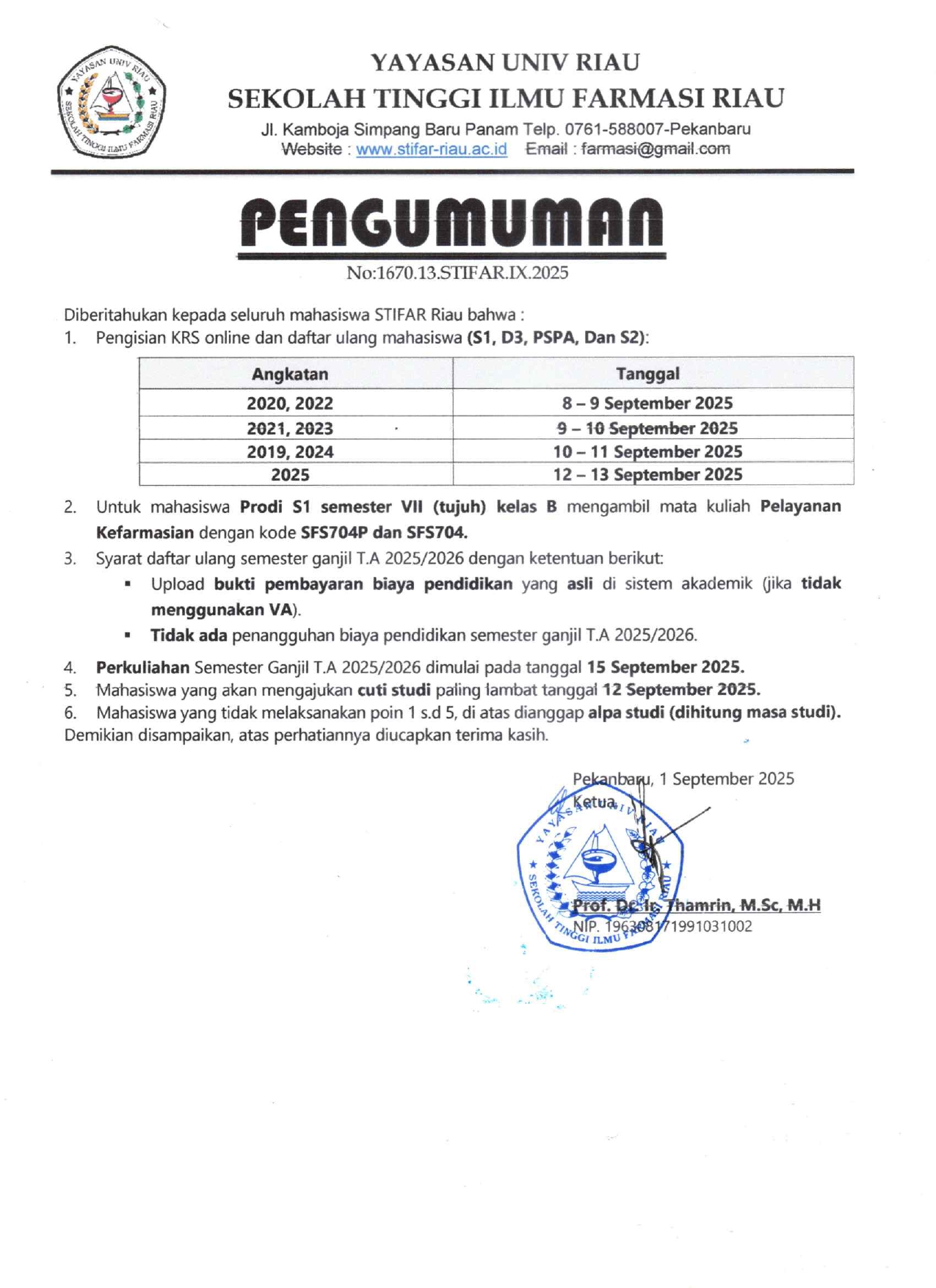 JADWAL PENGISIAN KRS T.A 2025/2026 GANJIL
