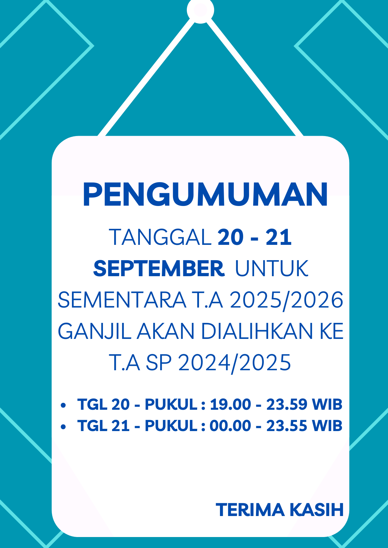 PERALIHAN T.A DITANGGAL 20-21 SEPTEMBER 2025