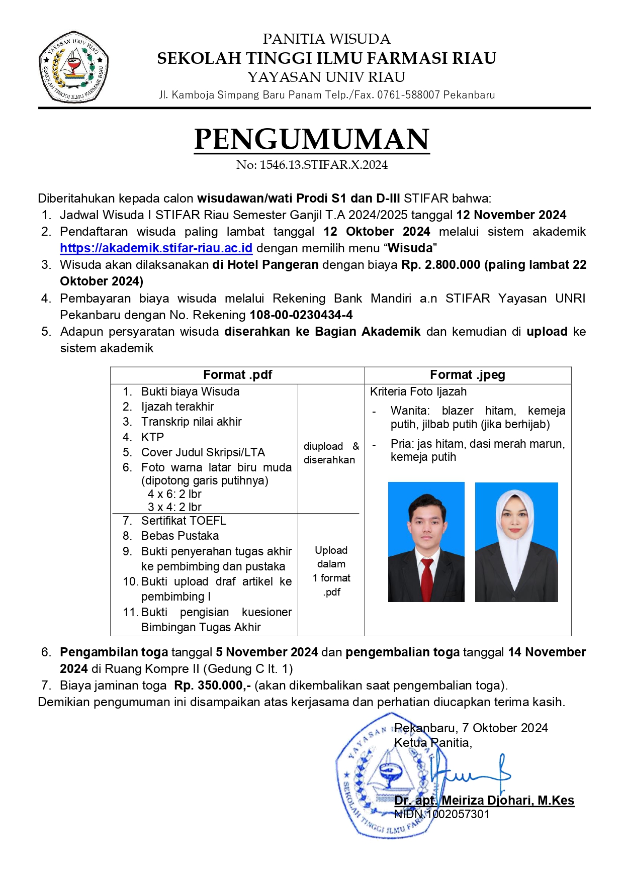 PENGUMUMAN WISUDA PERIODE I T.A 2024/2025