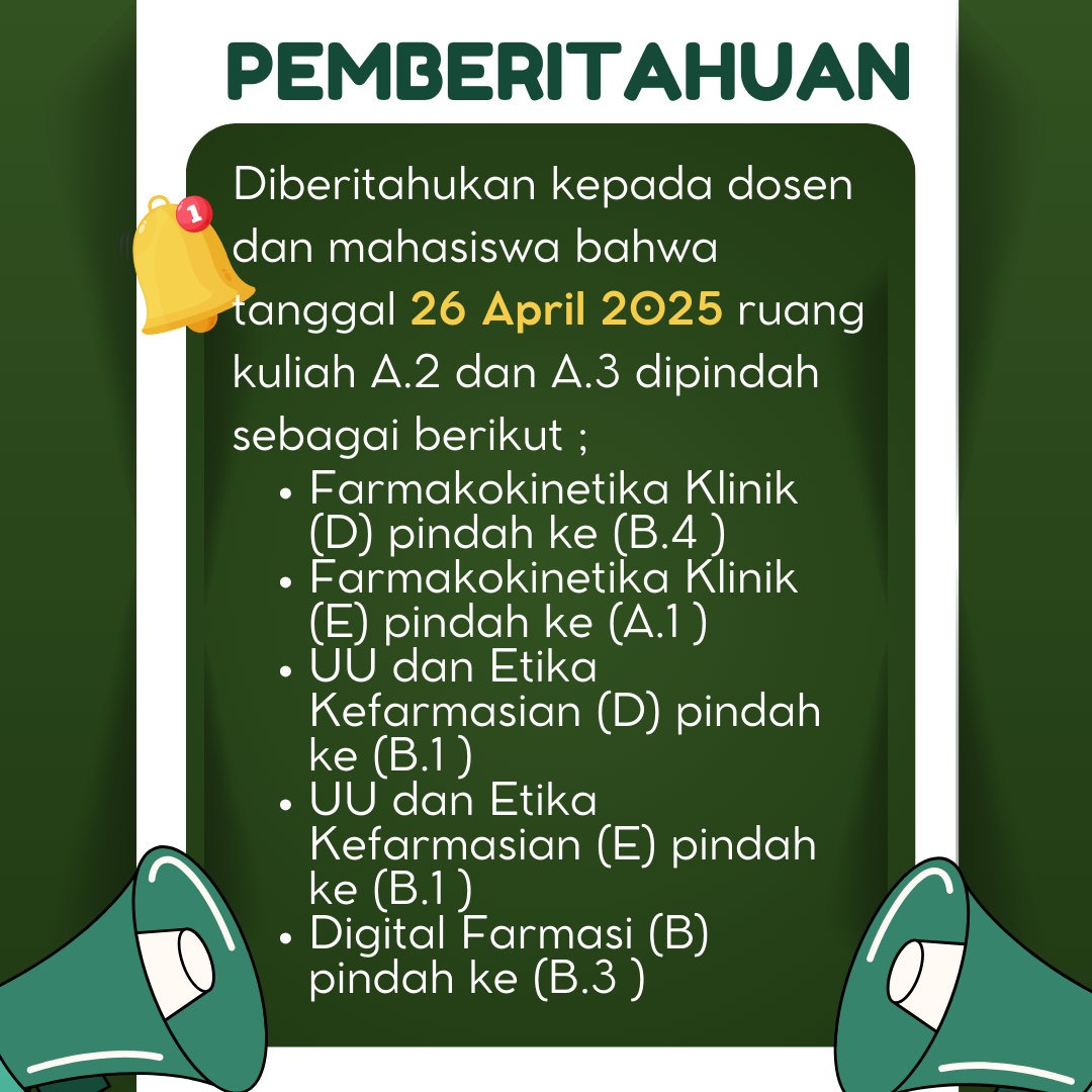 PEMBERITAHUAN PINDAH RUANGAN KULIAH A.2 DAN A.3 DI TANGGAL 26 APRIL 2025