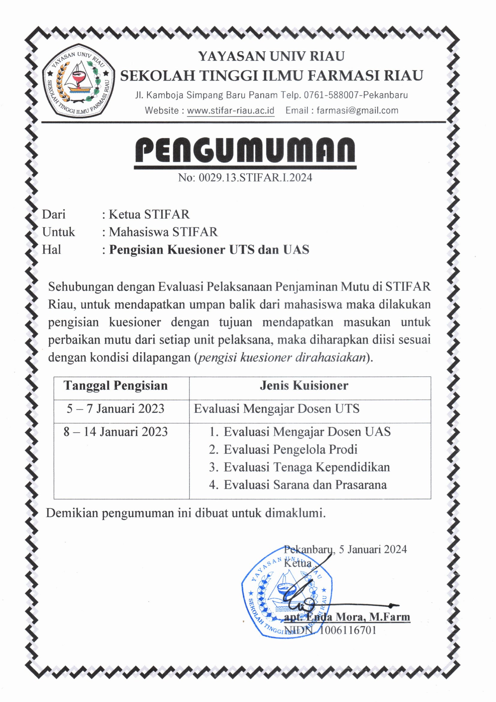 PENGISIAN KUISIONER SEMESTER GANJIL 2023-2024