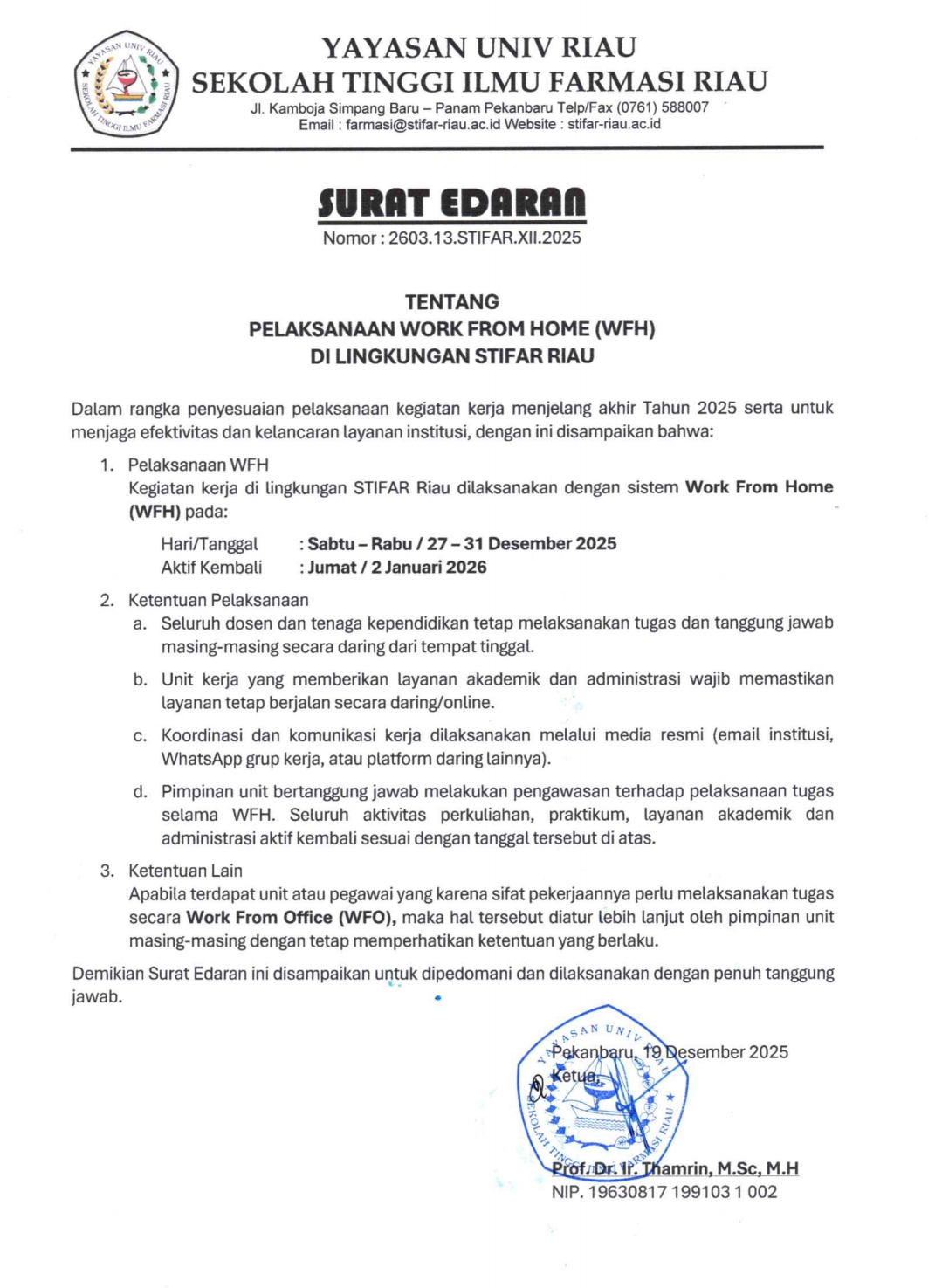 Pengumuman WFH 