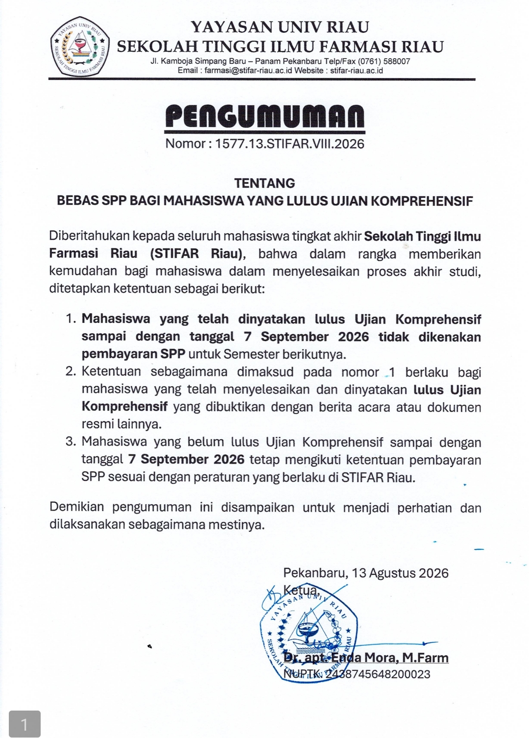Bebas SPP Mahasiswa Kompre