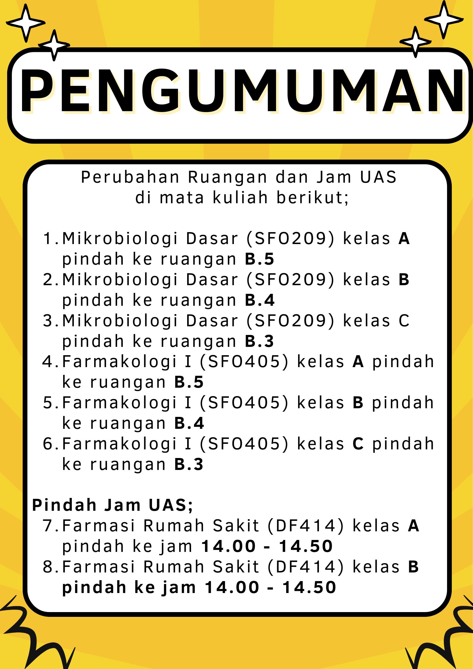 PERUBAHAN RUANGAN DAN JADWAL UAS GENAP