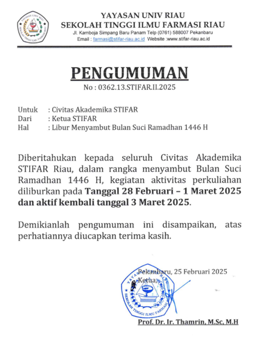 ?PENGUMUMAN LIBUR 28 FEBRUARI - 1 MARET 2025